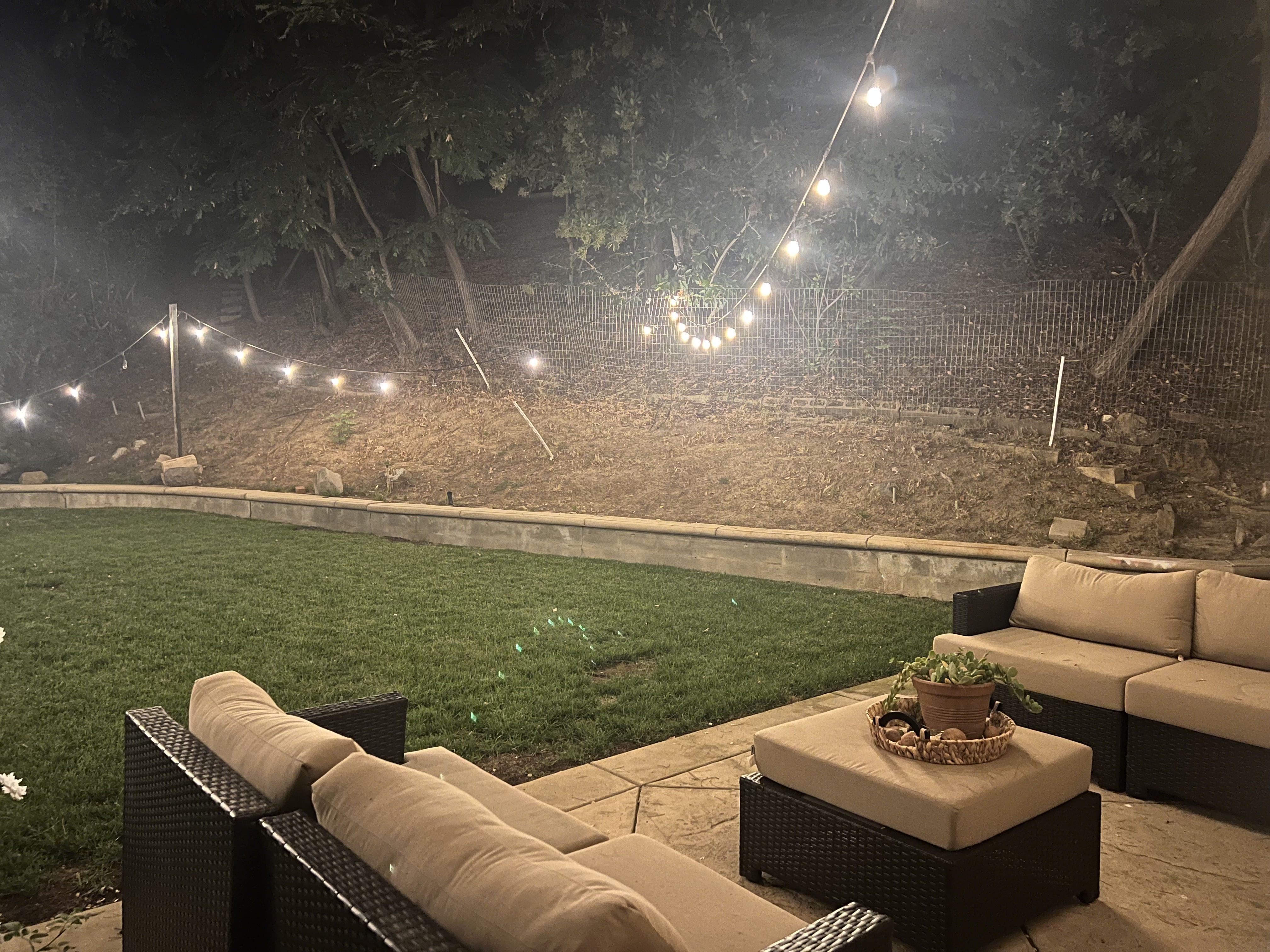 Outdoor seating overlooking the yard