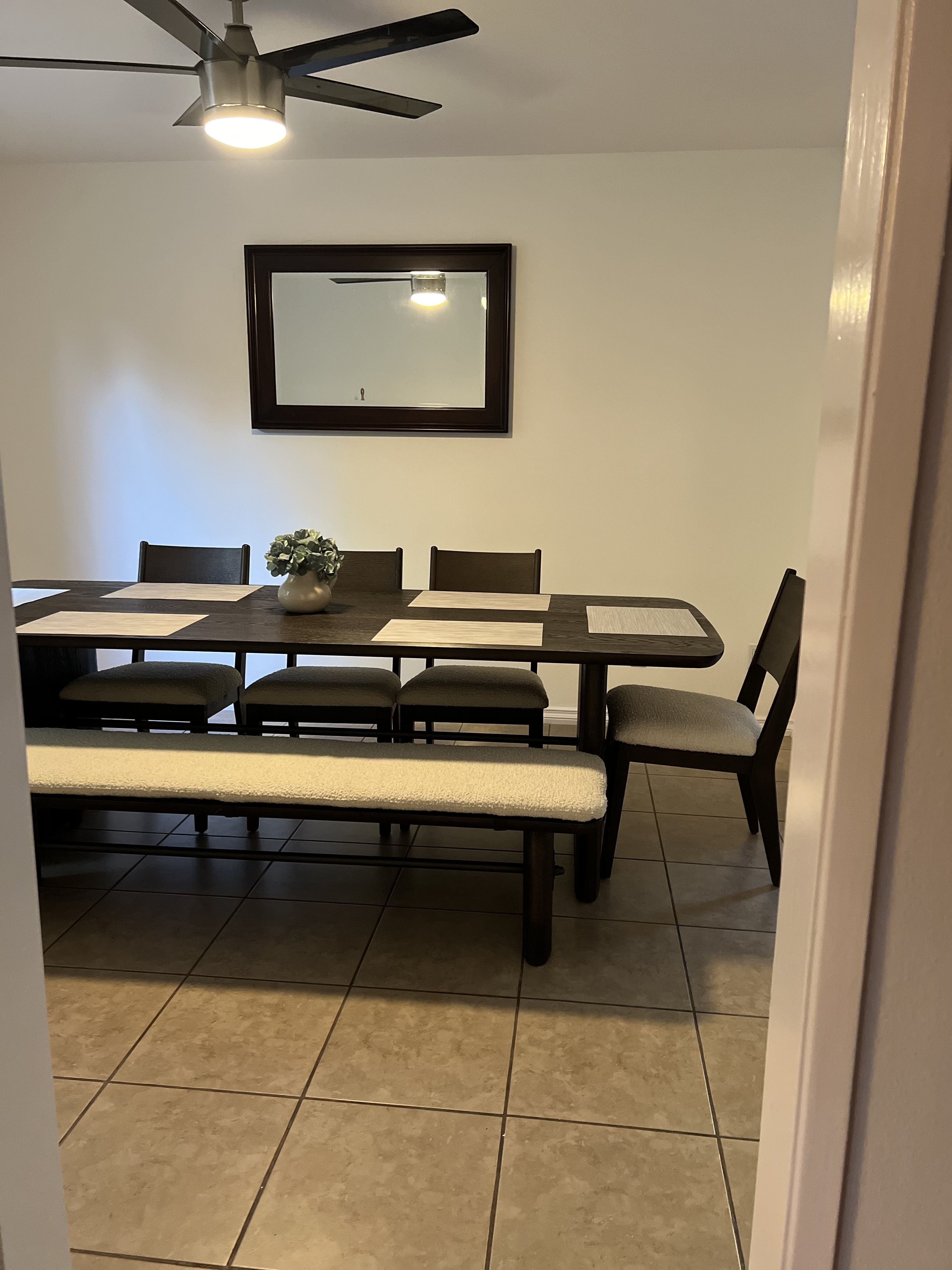 Dining room with long table
